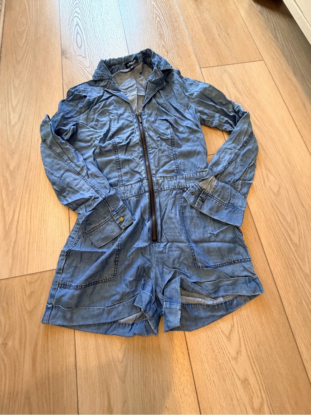 Casual Blue Denim Romper for Women